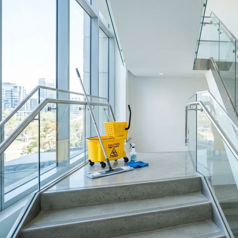 Glänzendes und frisch gereinigtes Treppenhaus nach einer professionellen Treppenhausreinigung in Bonn.